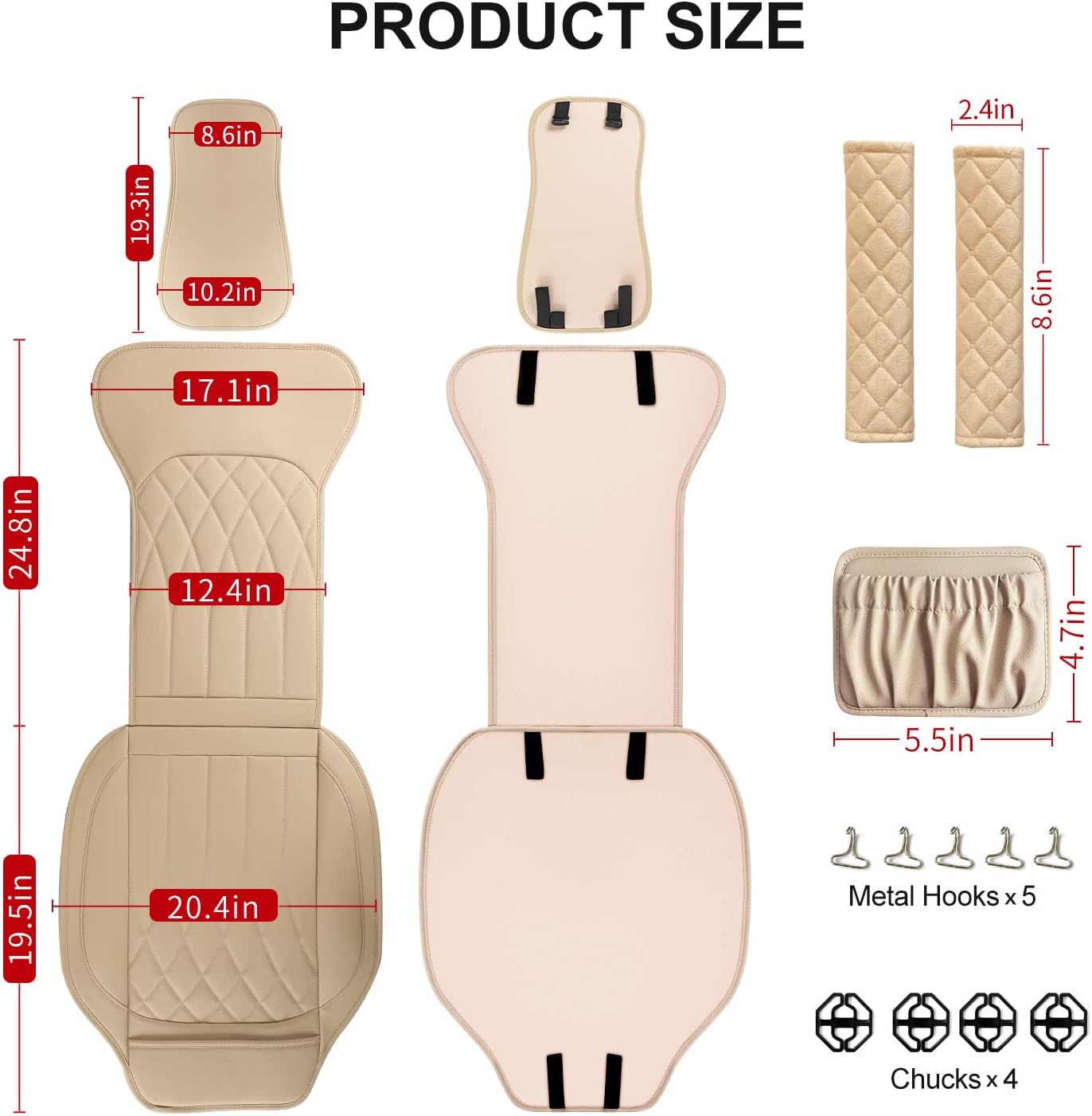 2 Pack Leather Front Car Seat Covers, Universal Sideless Car Seat Protectors with Storage Pocket and Seat Belt Pads, Waterproof Automotive Seat Cover for Cars Trucks SUV(Beige)