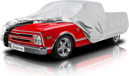 Kayme 6 Layers Truck Cover Waterproof All Weather, Heavy Duty Outdoor Pickup Cover Sun Uv Rain Protection, Universal Fit for Chevy C10 S10, Ford F100 Ranger Maverick,etc (Length Up to 210 inch) M