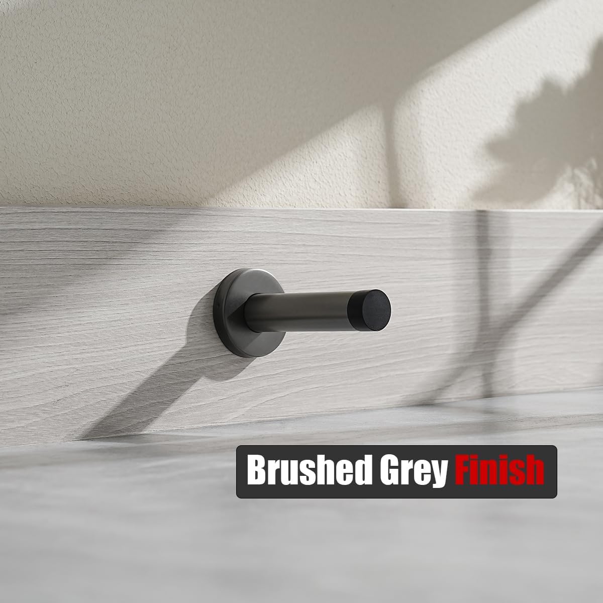 JQK Door Stopper, 304 Stainless Steel Thicken 1mm Sound Dampening Door Stop Bumper Wall Protetor 2 Pack, Brushed Grey, DSB5-GY-P2