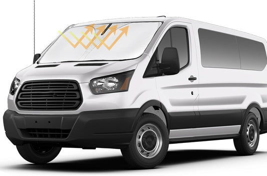Sunshade for Transit Windshield Sun Shade Custom Sun Visor Fit 2015-2025 2026 Ford Transit Wagon XL Wagon XLT ＆ Van XL Accessories Foldable Double Layer Window Heat Shield Protector Block UV Ray