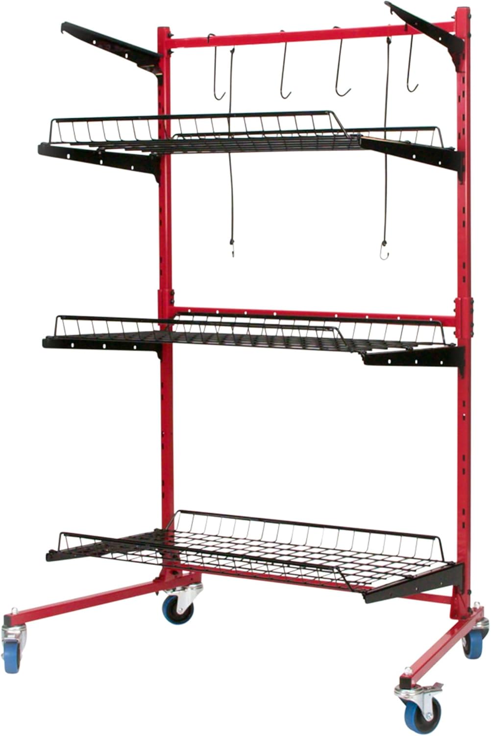 Champ® Parts Caddy Pro™ Auto Body Parts Rack Option 1 with Wheels, All-Steel Cart for Repair Shops and Garages, Locking Casters, 150 lb Capacity Per Shelf, Adjustable Shelves, Powder Coated - Red