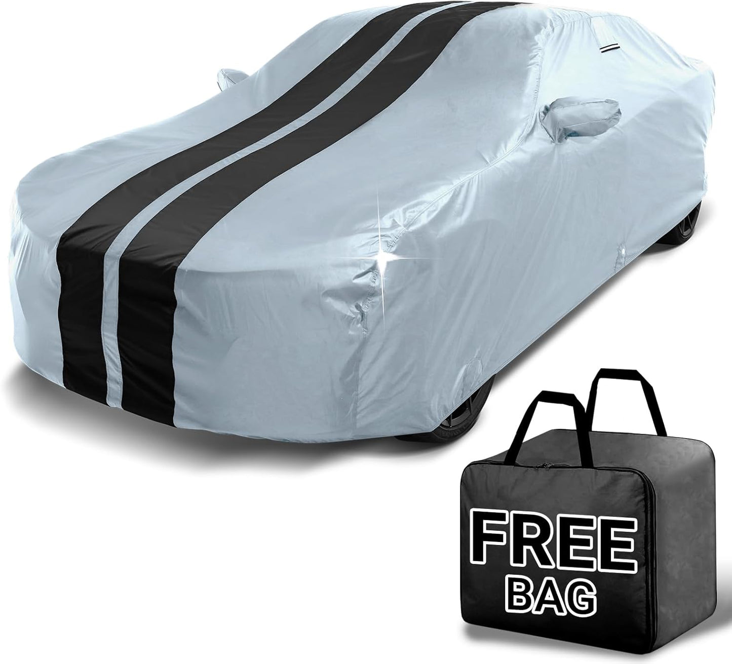 iCarCover Custom Car Cover for Chevy Impala (2000-2020) Waterproof All Weather Rain Snow UV Sun Protector Full Exterior Indoor Outdoor Car Cover (Stripe - Gray/Black)
