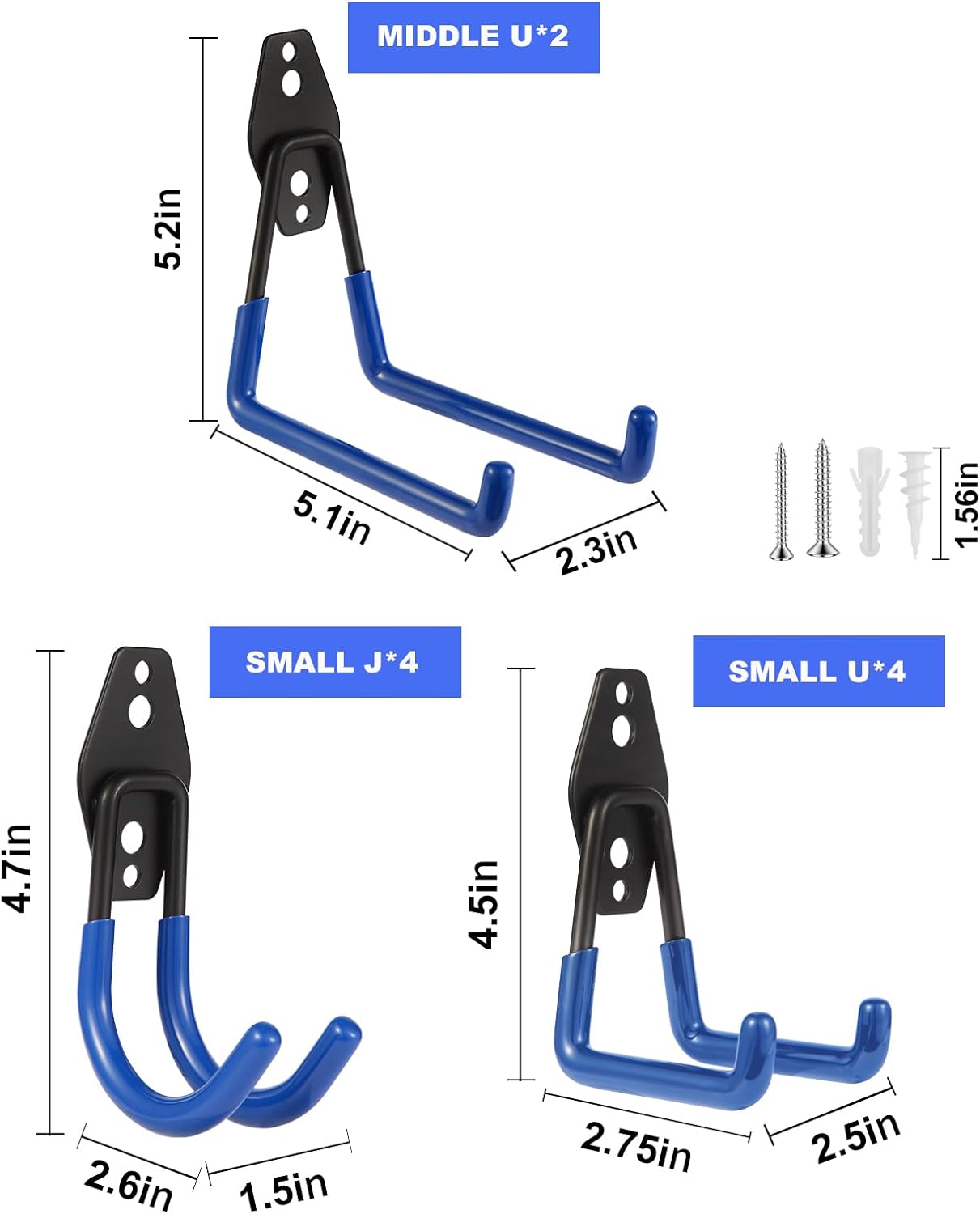 Steel Garage Hooks Wall Tool Organizer, 10 Pack Garage Storage Hook Heavy Duty Utility Storage Hangers Blue for Ladders, Ropes, Garden Tools