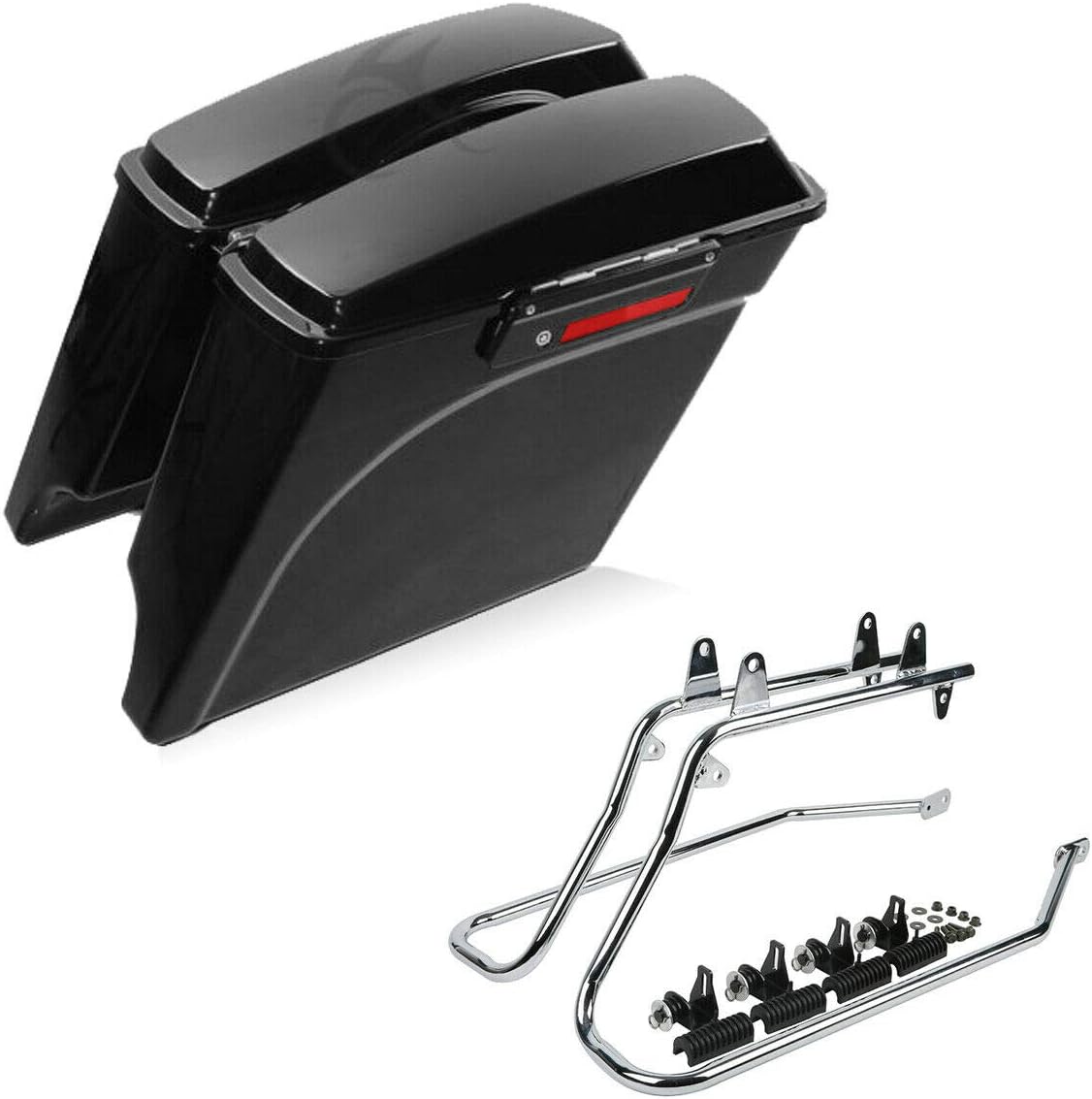 XFMT Hard Saddlebags + Chrome Conversion Brackets Compatible with HARLEY HD SOFTAIL MODEL 1986-2013