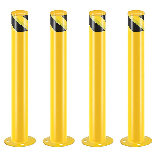 Safety Bollard Post, Steel Bollards,Parking Bollard, Yellow Powder Coated Safety Parking Barrier Post, for Traffic Sensitive Areas (4, 42"H*3"D)