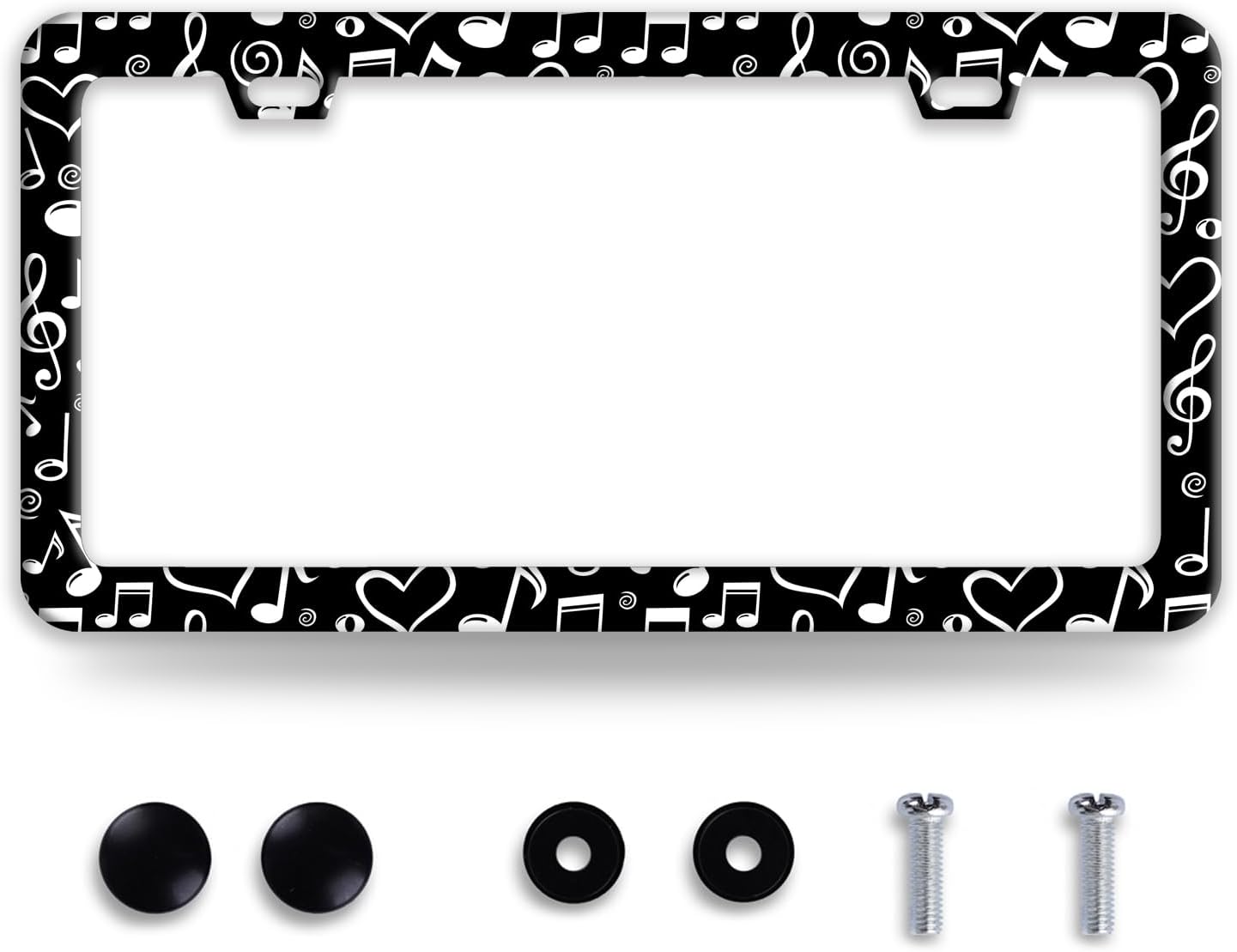 Music Note License Plate Frame Funny Musical License Plate Frames Stainless Steel Accessories Cars Decor with 2 Holes and Screws Fits Standard Us Ca Vehicles License Plate Holder 12.2 X 6 Inch