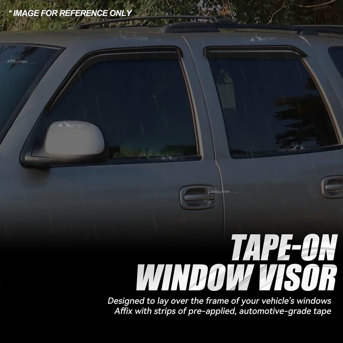 Auto Dynasty 4PCS Carbon Fiber Pattern Window Visors Compatible with 1992-2000 Chevy Tahoe GMC Yukon Suburban C/K 1500 2500 3500 Crew Cab Escalade, Tape-On Front & Rear Window Deflectors