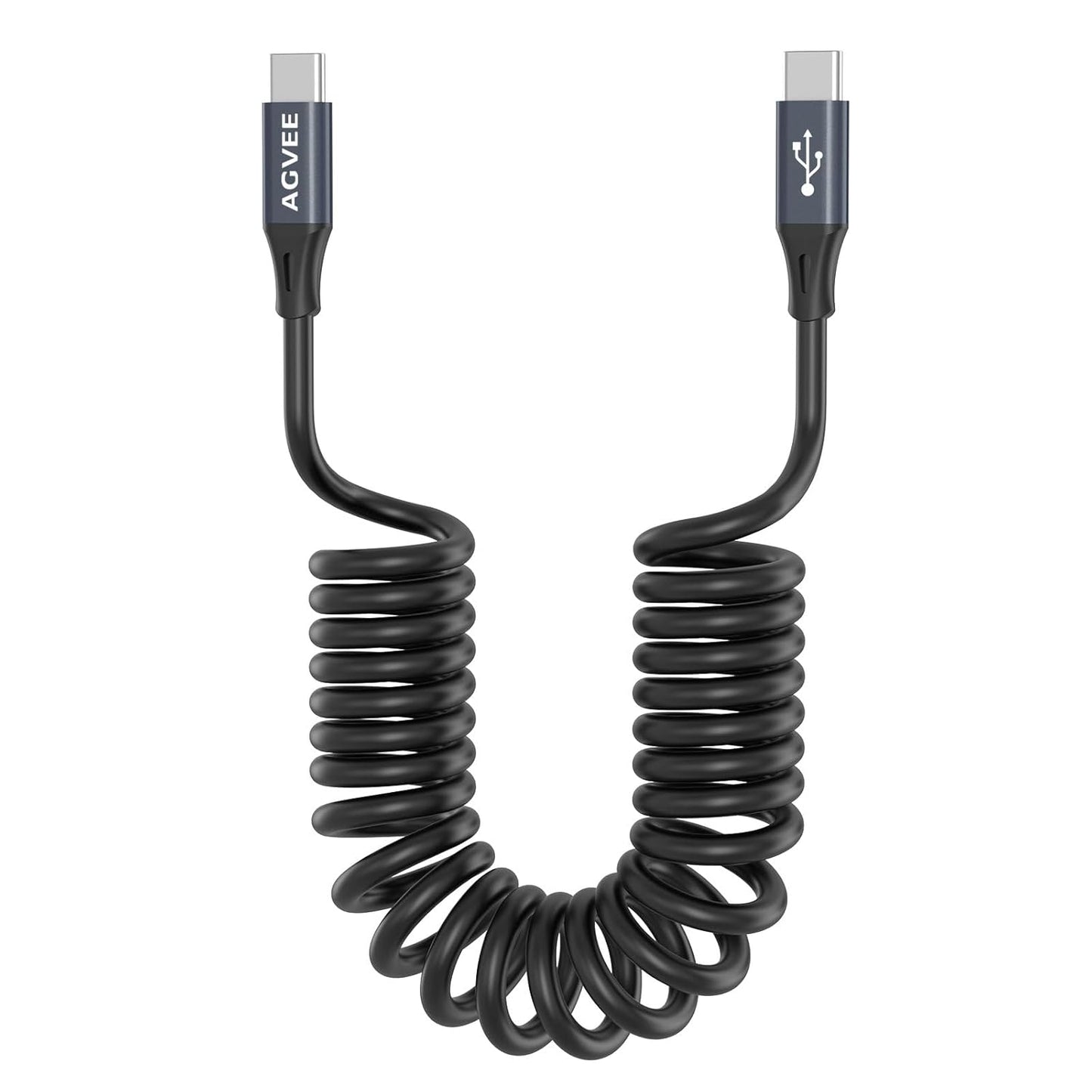AGVEE 2 Pack 3ft Coiled Short USB-C to USB-C Charging Cable [USB-IF Certified] 60W PD Fast Charger Cord in Car for iPhone 16/15 CarPlay, Galaxy S25 S24 S23 S22 S21 S10 S9 S8, Google Pixel, Dark Gray