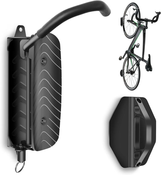 Bike Wall Mount, Space Saving Bike Wall Hanger, Hanging Bike Rack for Garage, Vertical Swivel Bike Wall Mount Easy to Install, Black (1Pack, Hold Up to 66 lbs)