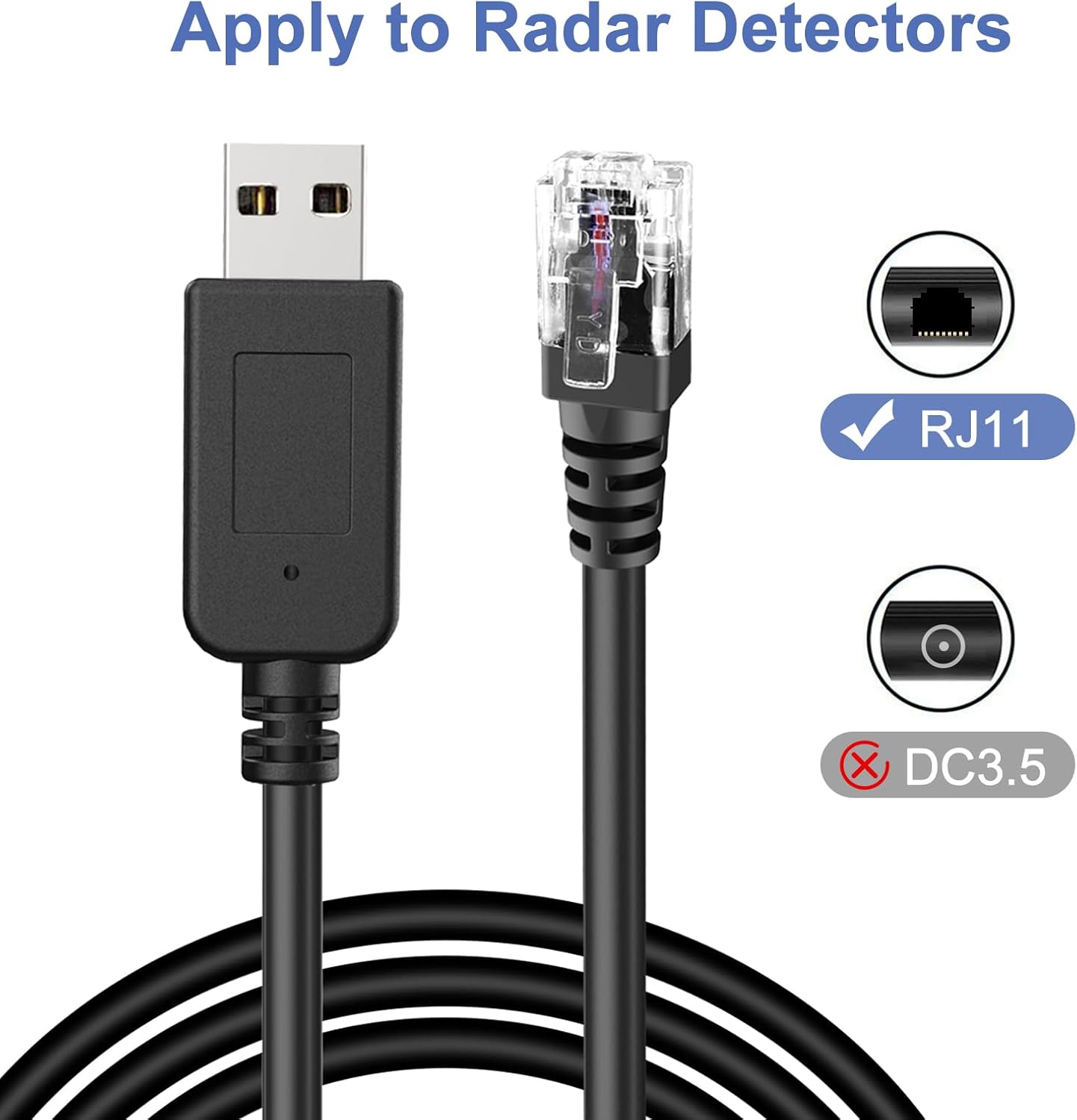 Radar Detector Power Cable, USB to RJ11 DC3.5 Cable,Replacement Radar Detectors Power Cable,for Escort Unide Radenso XP Beltronics Cob'r'a Whistler Radar Detector (RJ11-6.56FT)