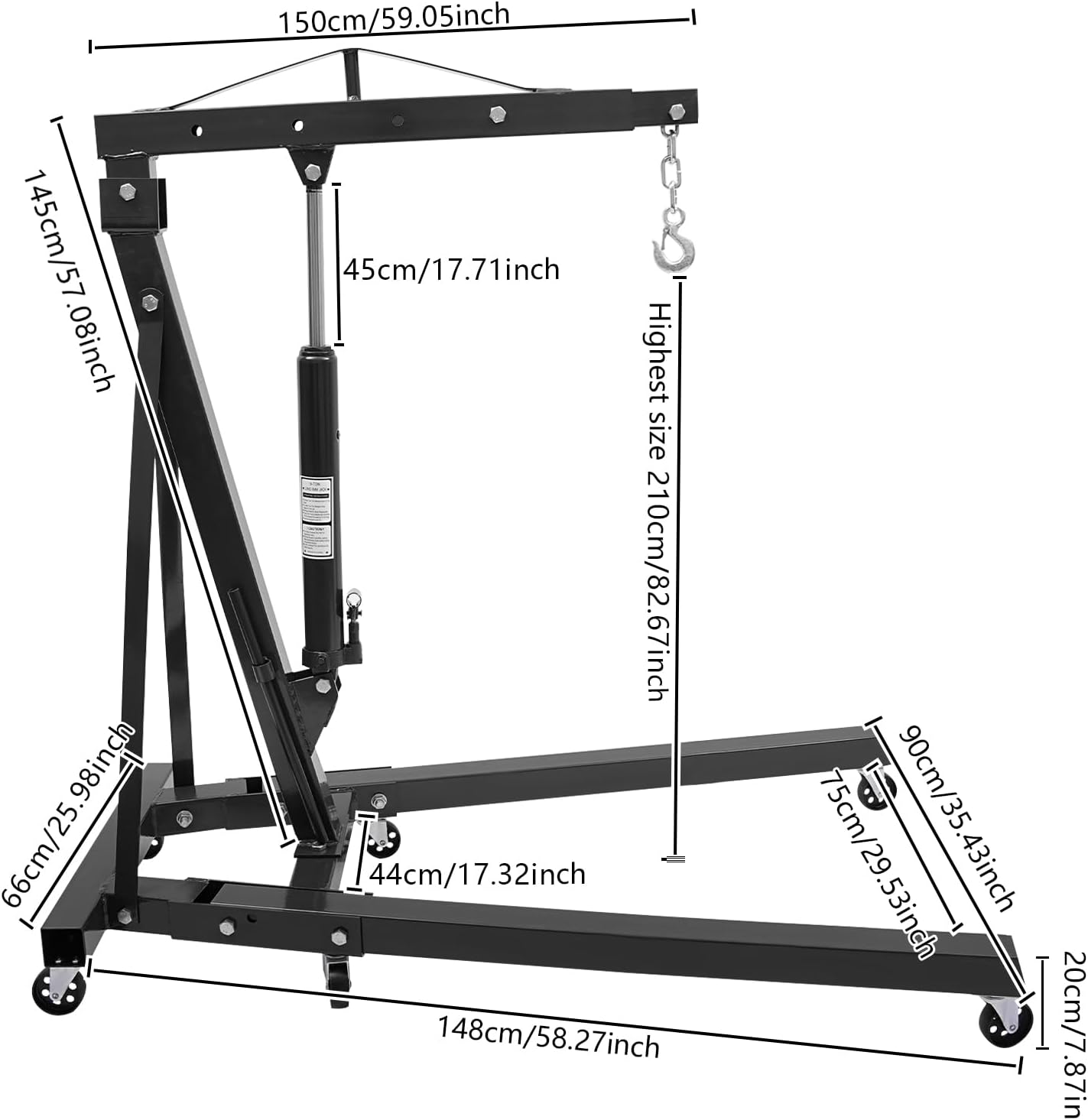 Folding Engine Crane 1 Ton Folding Engine Hoist 2200lbs Heavy Duty Hydraulic Pickup Truck Crane with 6 Iron Caster Wheels for Garage, Workshop - 2 Package