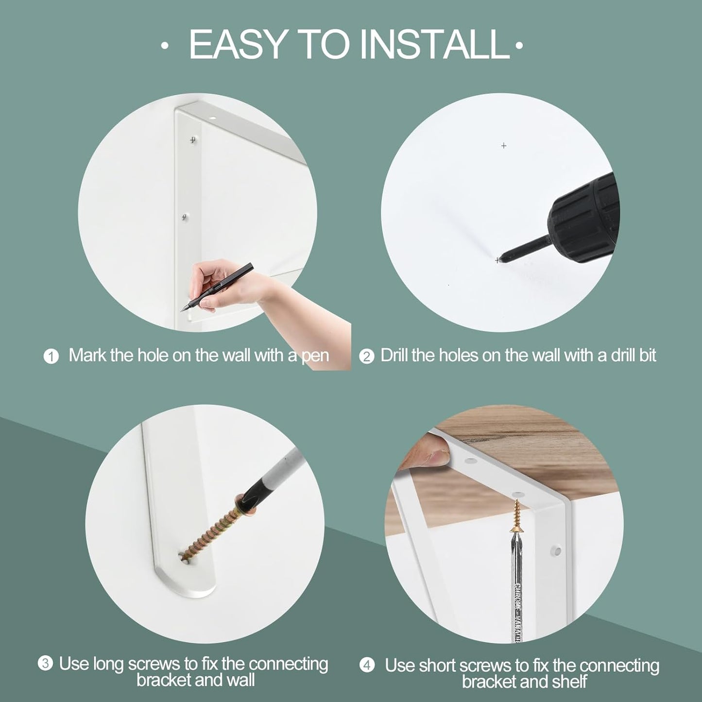 12 Pack L10 x H 8" White Heavy Duty Shelf Brackets with Screws Metal Shelf Brackets Shelf Support Angle Brackets for Shelves L Brackets Heavy Duty Floating Shelf