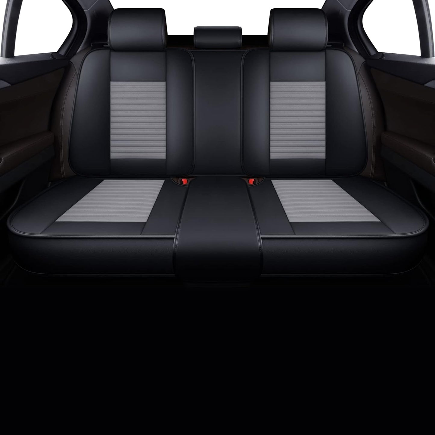 LINGVIDO Car Seat Covers, Breathable and Waterproof Faux Leather Automotive Seat Covers for Cars SUV Truck Sedan,Universal Anti-Slip Driver Seat Cover with Backrest(Rear Seat, Gray+Black)