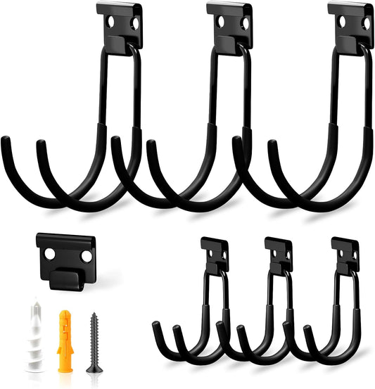 Garage Hooks Heavy Duty, 6pcs 68-110 LB Garage Organization and Storage Wall Hooks for Hanging Ladder/Bike/Power and Yard Tools/Hose, Utility Hook Tool Hangers for Garden/Shed/Apartment