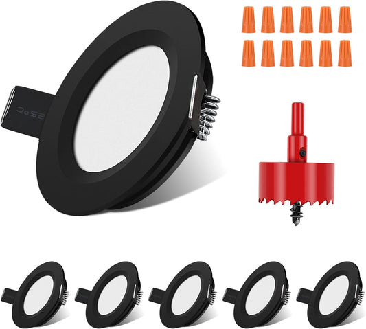 12 Volt LED Puck Light RV Boat Recessed Ceiling Light Super Slim LED Panel Light with Hole Puncher DC 12V 3W Full Aluminum Downlights 6 Pack,2700-3200k