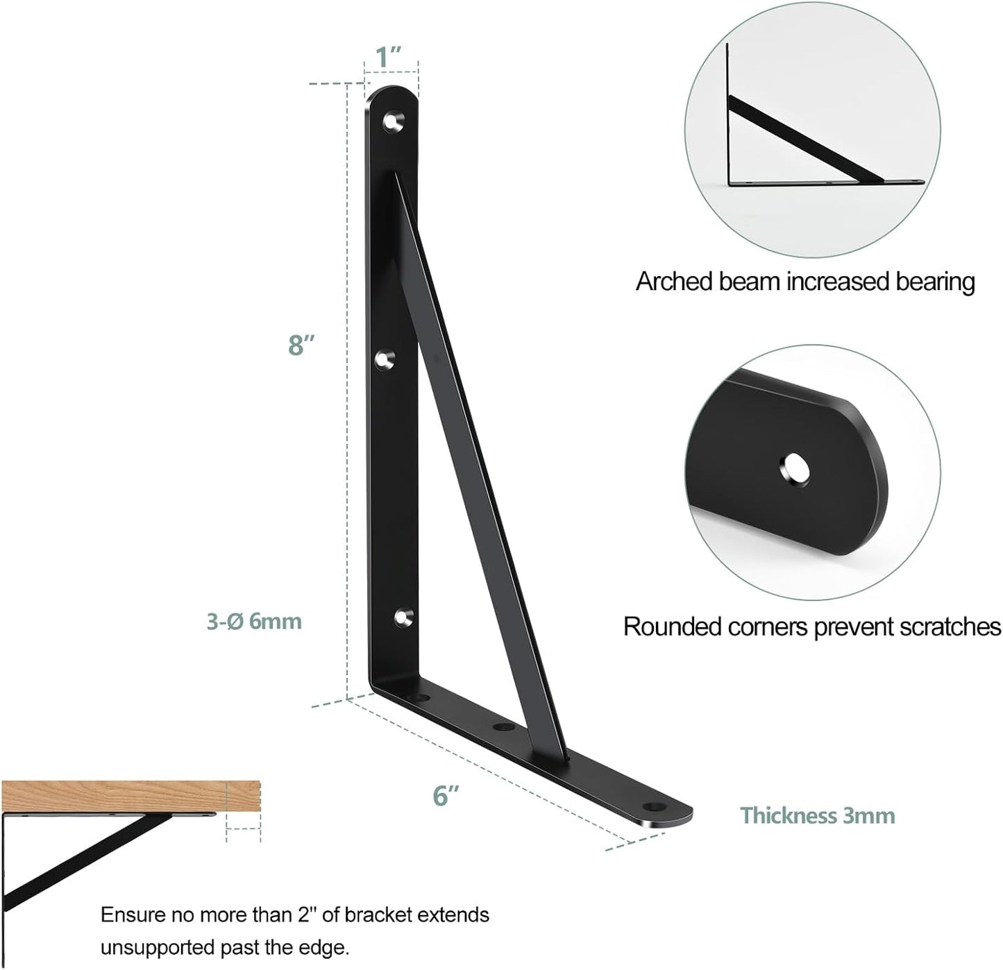 24 Pack L8 x H 6" Black Heavy Duty Shelf Brackets with Screws Metal Shelf Brackets Shelf Support Angle Brackets for Shelves L Brackets Heavy Duty Floating Shelf