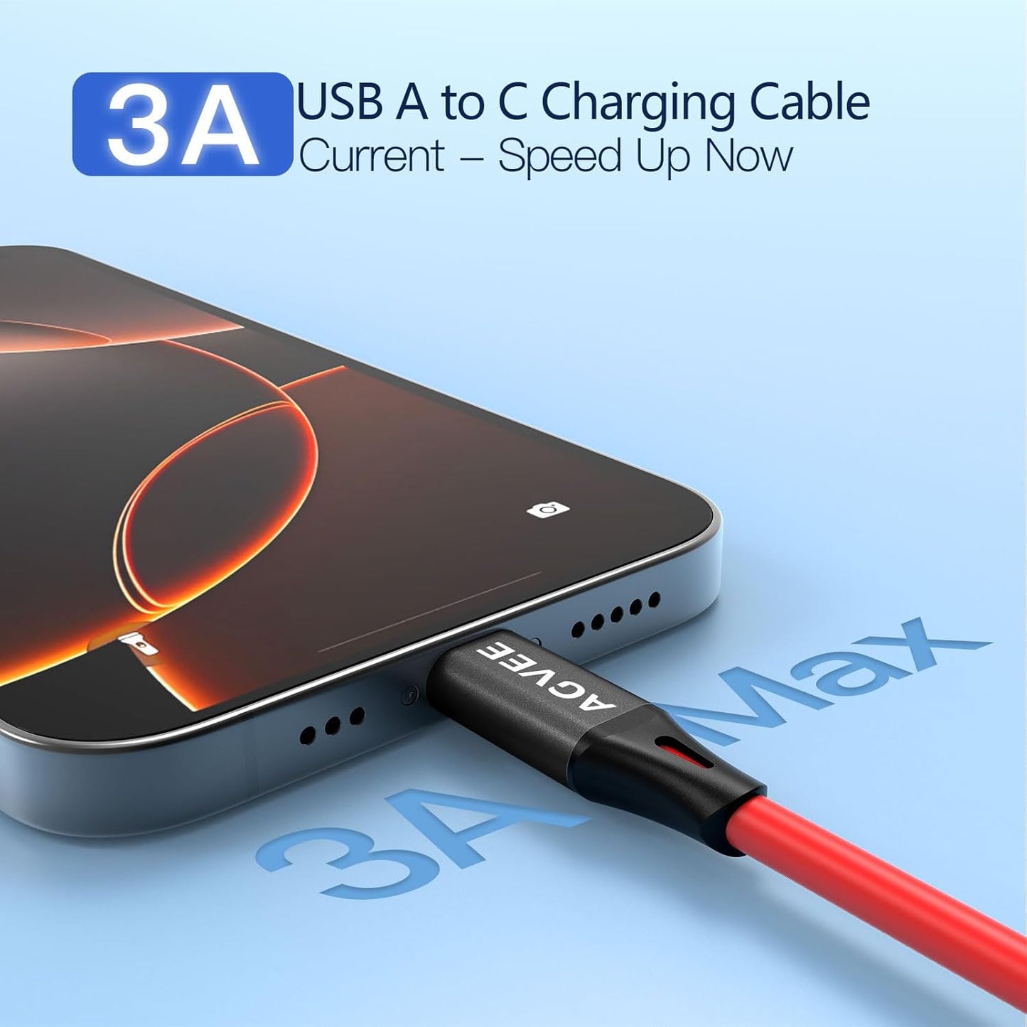 AGVEE 3ft Coiled Short USB to USB-C Charging Cable [USB-IF Certified] 3A Fast Charger Cord in Car for iPhone 16/15 CarPlay, Galaxy S25 S24 S23 S22 S21 S10 S9 S8, Google Pixel, Red