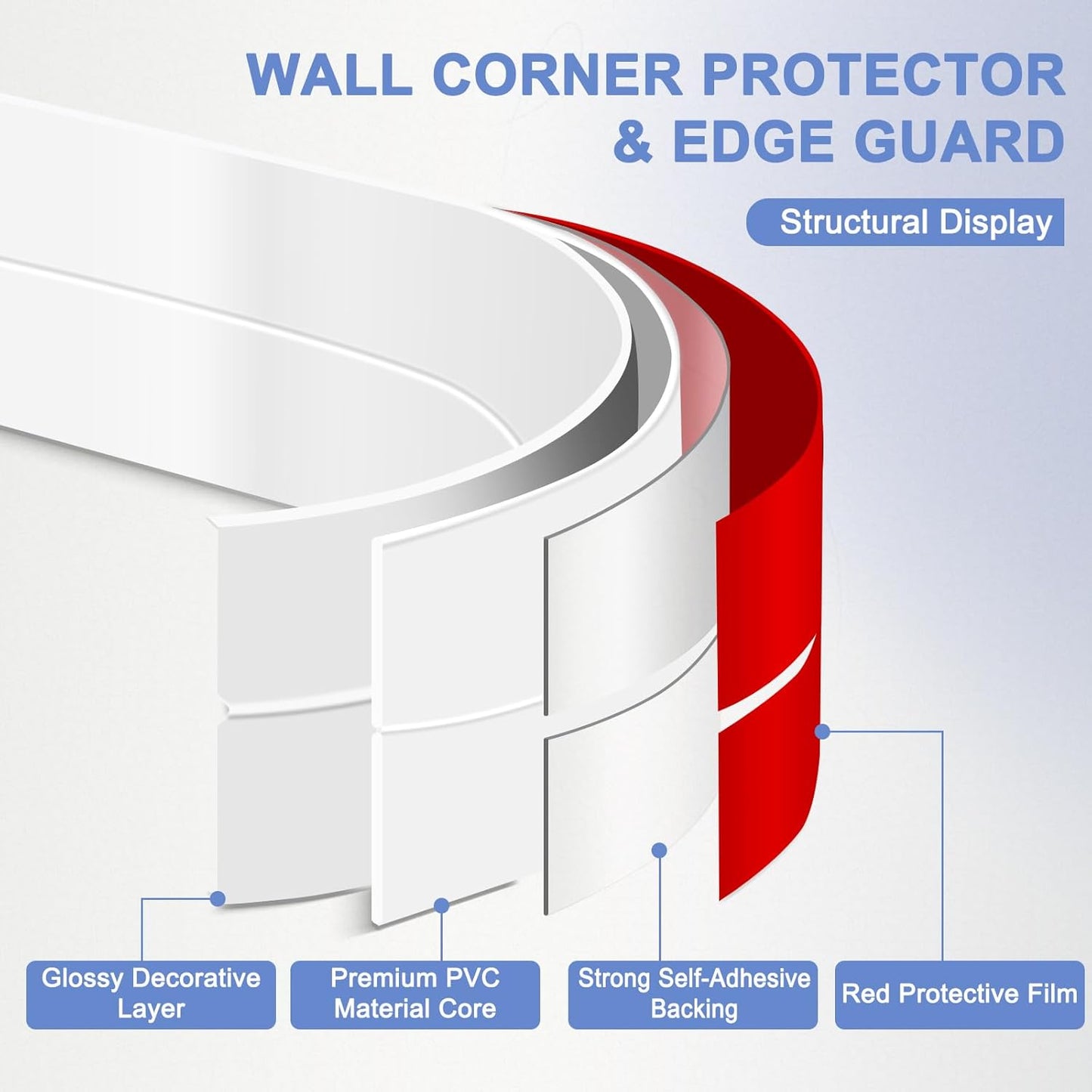 Wall Corner Protector Moulding Trim Peel and Stick Wall Corner Guards Trim Flexible Self Adhesive Edge Protector Moulding, 1.6 in x 40 Ft, White