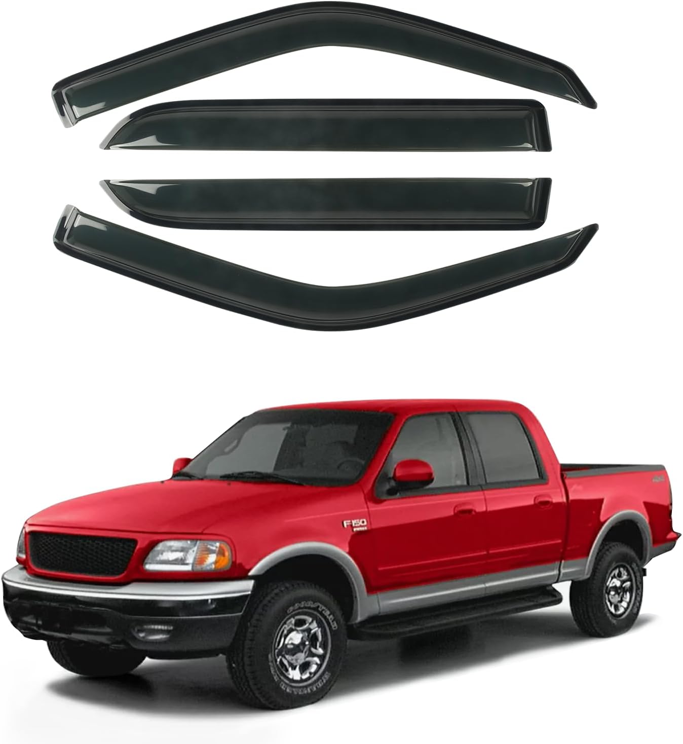 4PCS Window Rain Guards Shield Fit for 2001-2003 Ford F150 SuperCrew Cab, Outside Mount Window Vent Visors Shades, Wind Deflectors for 2002 2003 Lincoln Blackwood