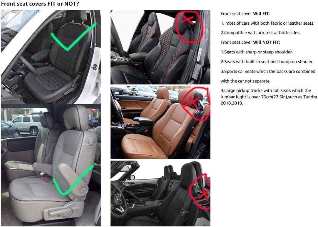 Seat Covers Full Set, Waterproof Leather Seat Covers for Cars, 5 Seats Universal Car Seat Protectors, Black Car Seat Covers Car Seat Cushions Fit for Most Cars (Black-White)