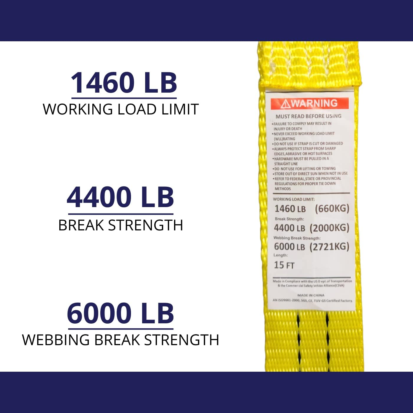 10 Pack 1.5" x15' Ratchet Strap 4400LB