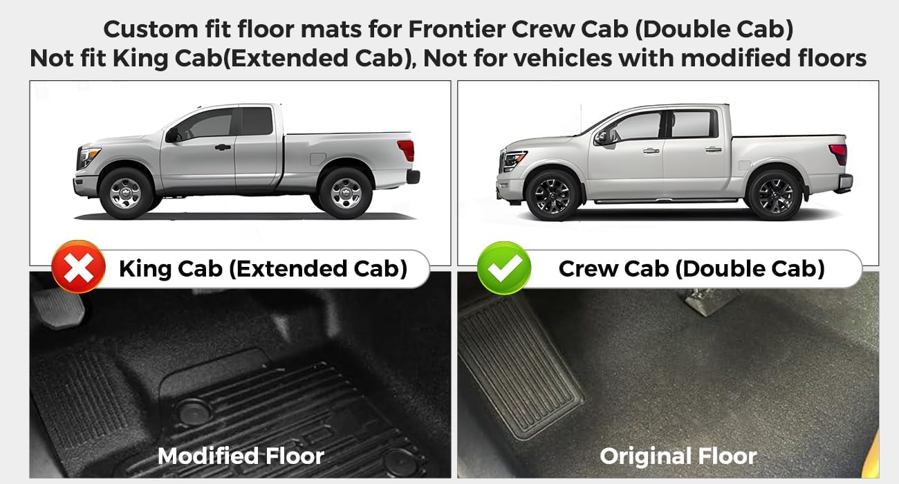 Car Floor Mats for Nissan Frontier 2008-2021 Crew Cab Full Set, All Weather Floor Liners Custom Fit Rubber Mat for Cars, Carpet Protector Truck Accessories for Nissan Frontier 2008-2021, Black