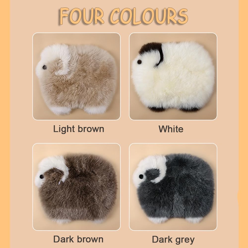 Genuine Wool Car Seat Cushion Comfort Style，Adorable Sheep Shaped Cushion for Car Seats & Chairs Natural Cute Wool Seat Soft Cover Universal Fit (1PC) (Dark Brwon)