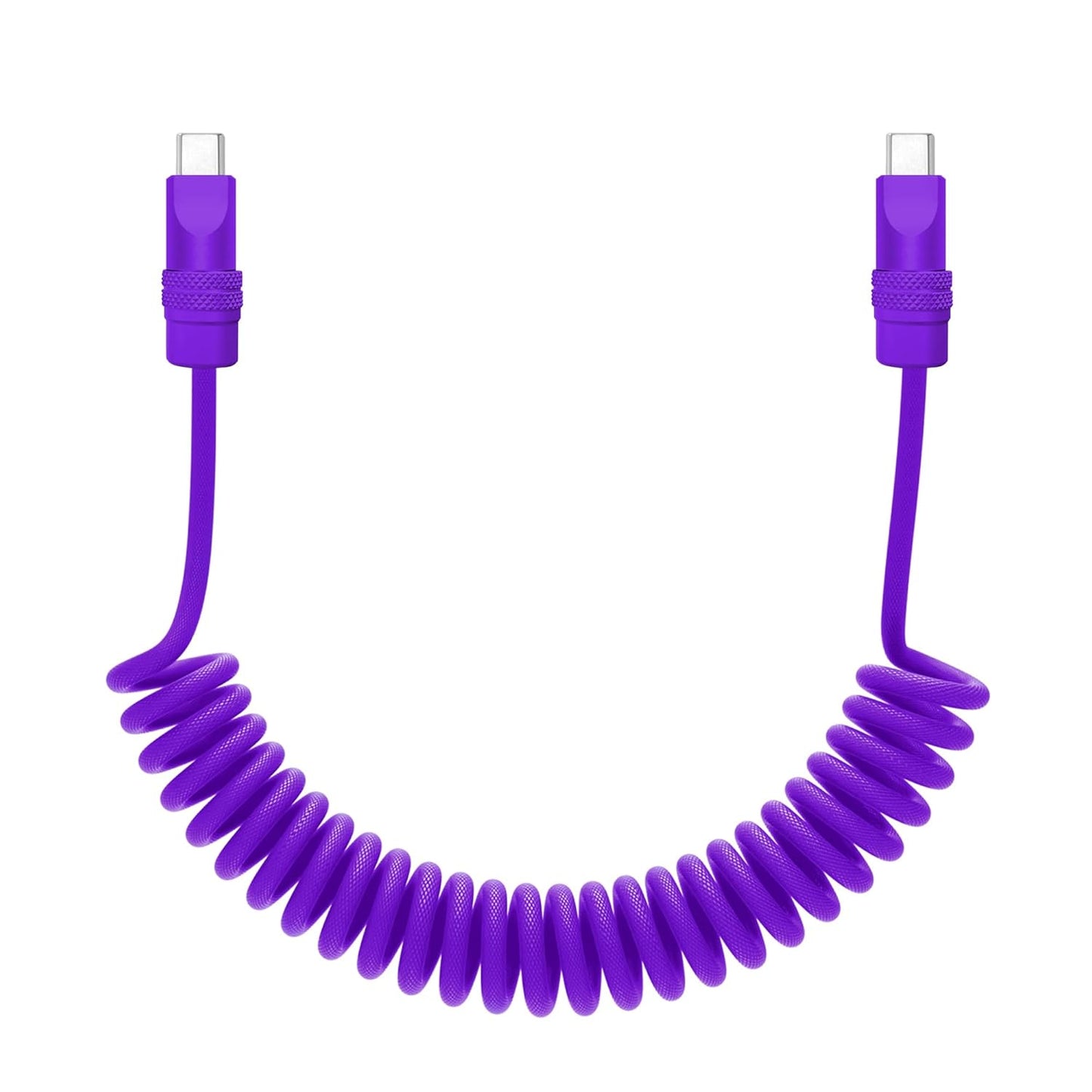 chubbycable Curly Chubby - Retractable Fast Charging Cable 240W Coiled Charger Cord for Car Durable USB-C Cable for Phones, Tablets and More, Purple+Purple, Type-C to Type-C, 1.3FT-2.3FT