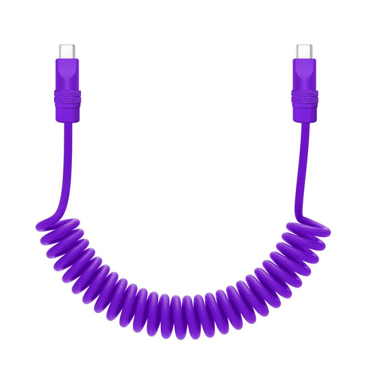 chubbycable Curly Chubby - Retractable Fast Charging Cable 240W Coiled Charger Cord for Car Durable USB-C Cable for Phones, Tablets and More, Purple+Purple, Type-C to Type-C, 1.3FT-2.3FT