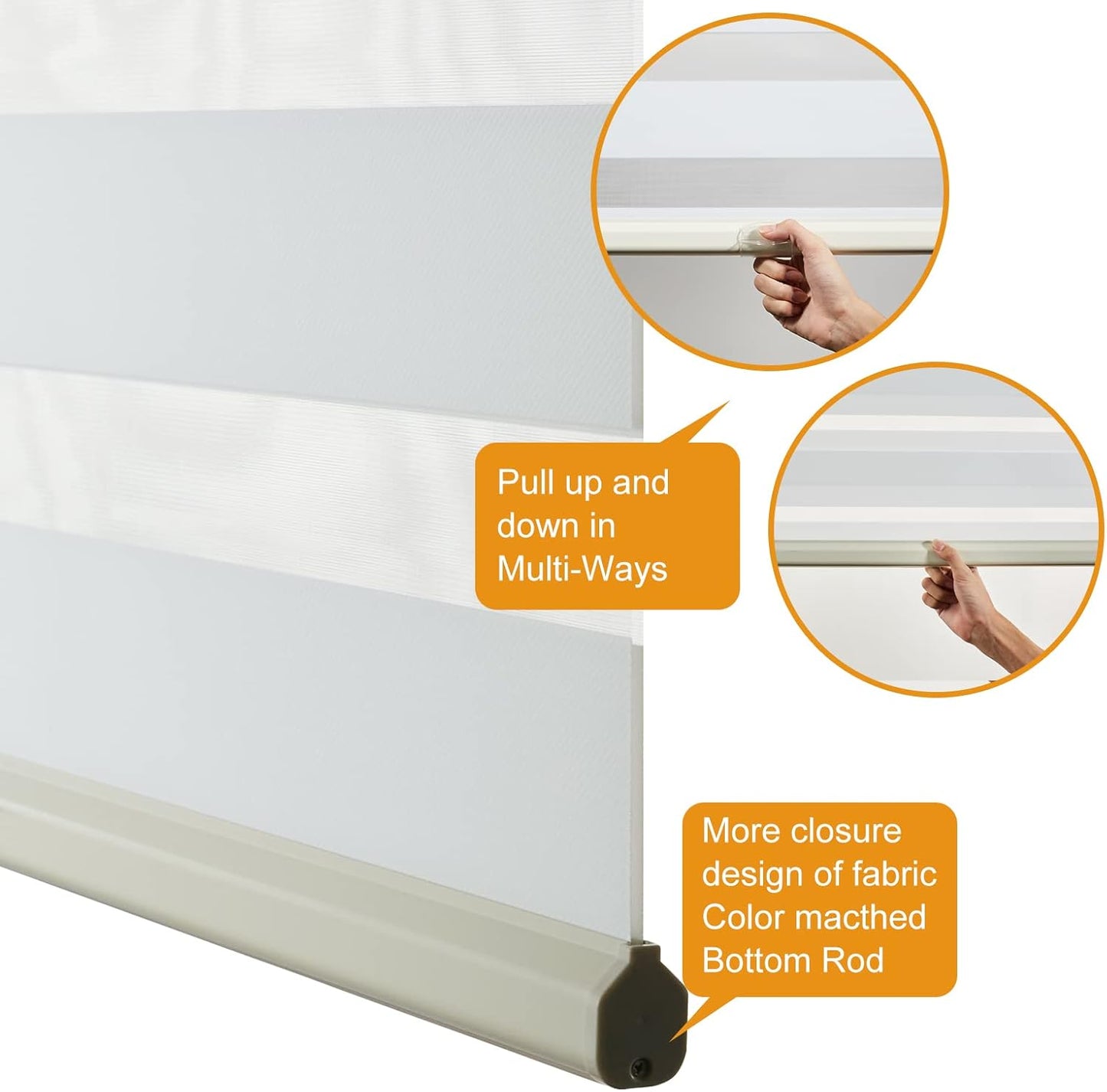 Persilux Cordless Zebra Blinds for Windows Free-Stop Roller Windows Shades (24" W X 72" H, Cream) Dual Layer Light Control for Day and Night, Light Filtering Sheer Shades for Home, Bedroom,