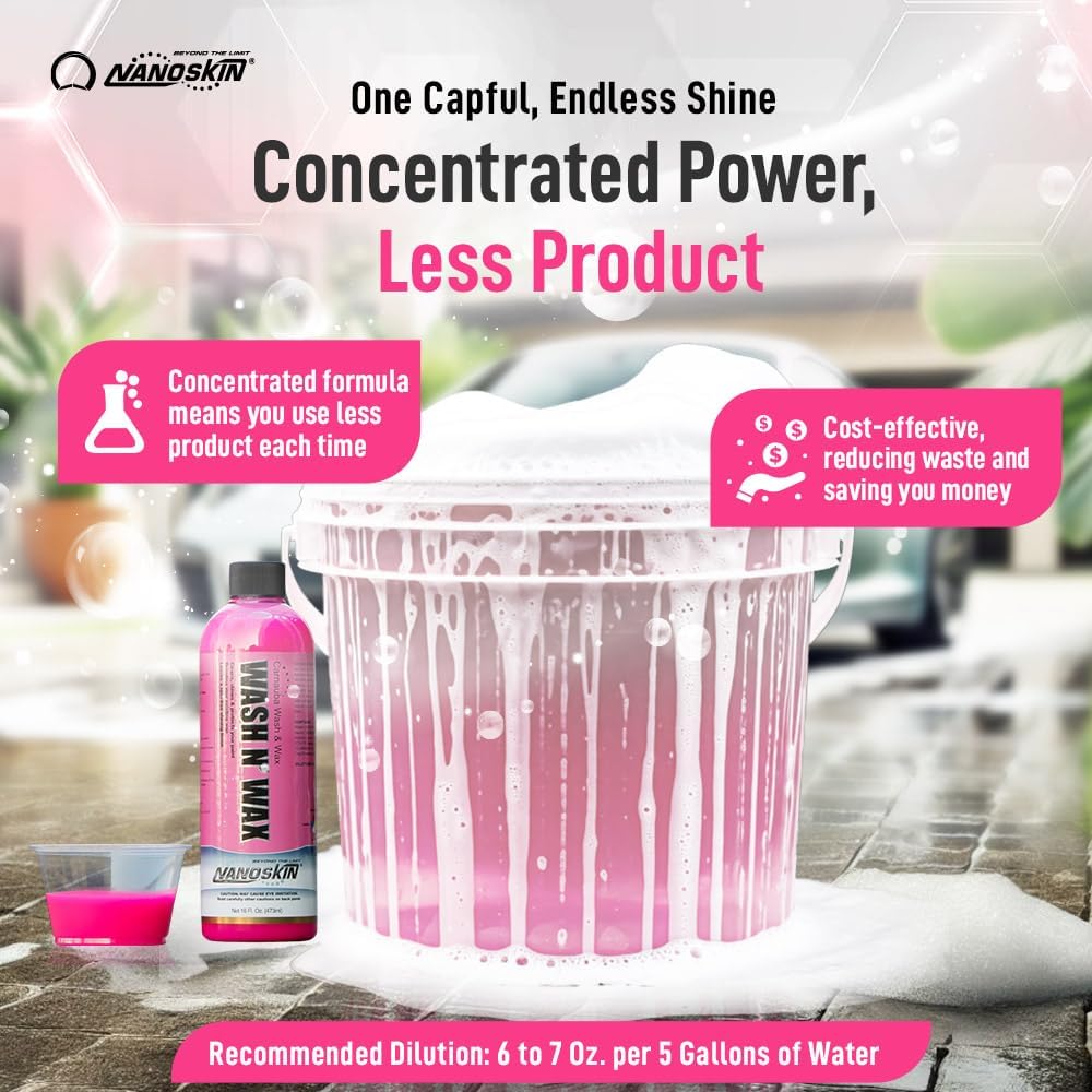 Nanoskin WASH N' WAX with Carnauba 55 gallons - Cleans & Shines in One Step | Works with Foam Cannon, Foam Gun, Bucket Washes, Pressure Washer | Carnauba Wax Protection for Cars