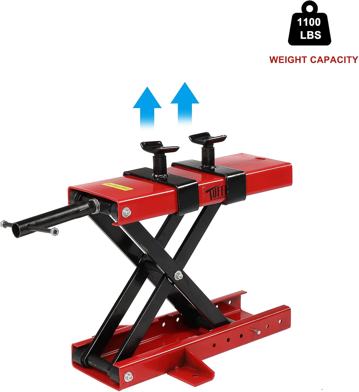 TUFFIOM 1100LBS Motorcycle Scissor Lift Jack, Height Adjustable with Safety Pin & Support Saddles, Foldable Motorcycle Center Stand for Dirt Bike ATV, Red