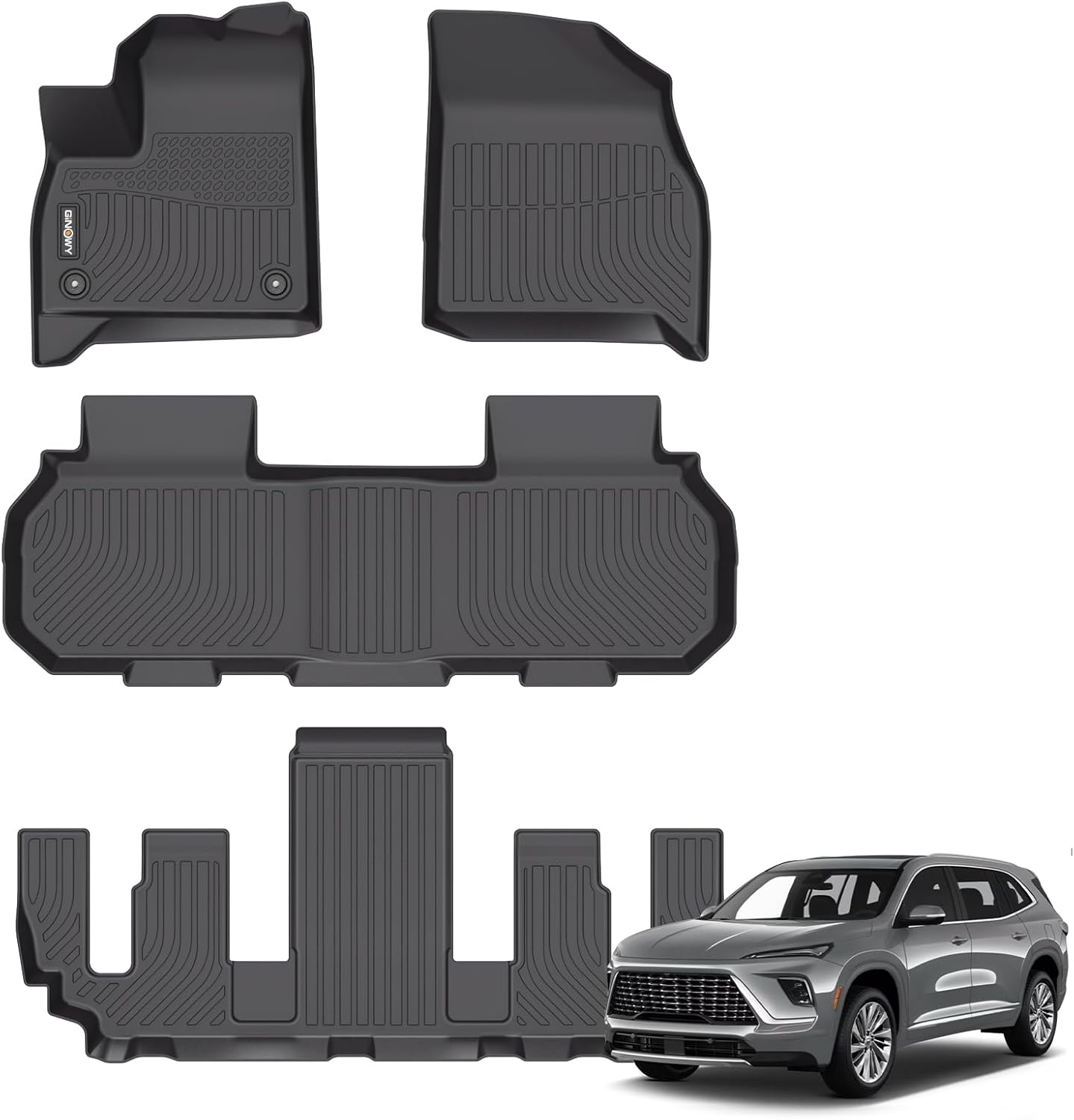 GINOWY-Floor Mats for Buick Enclave 2025, TPE All Weather Protection 2025 Enclave Car Floor Mats, Non-Slip Floor Liners Waterproof Enclave Accessories Mats,Black