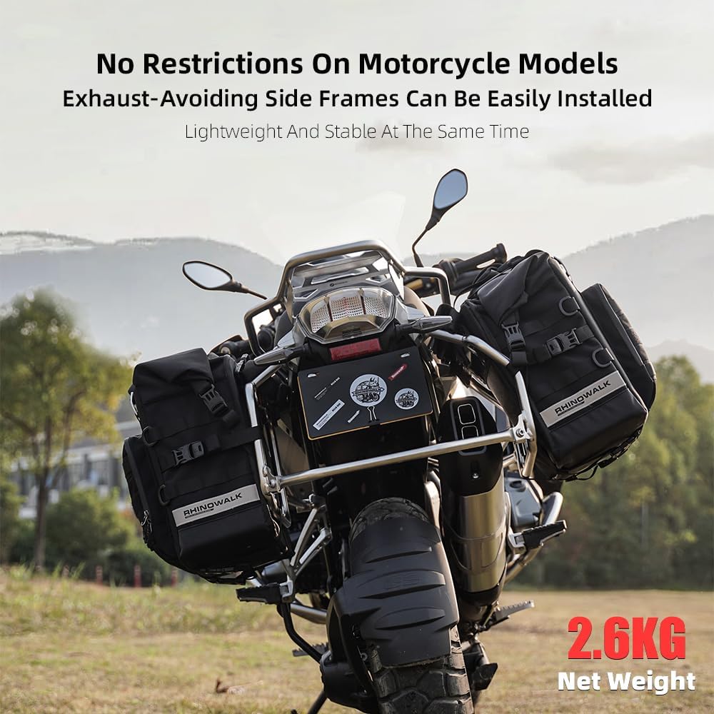 Rhinowalk Motorcycle Saddlebag Waterproof Luggage Bag Quick Release Motorcycle Side Bag 25L Fits Most Adventure and Sports Bike Motorbike Racks (Black, 1 pcs)