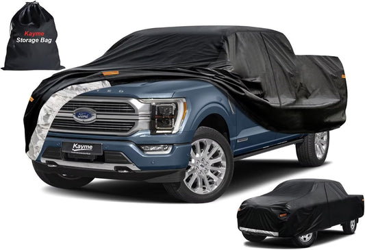 Kayme Truck Cover Custom Fit Ford F-150(2008-2025) SuperCrew Short Bed. Full Exterior Heavy Duty Outdoor Pickup Truck Car Cover Waterproof All Weather.Car Tarp for Wind Sun Dust Protection.Black