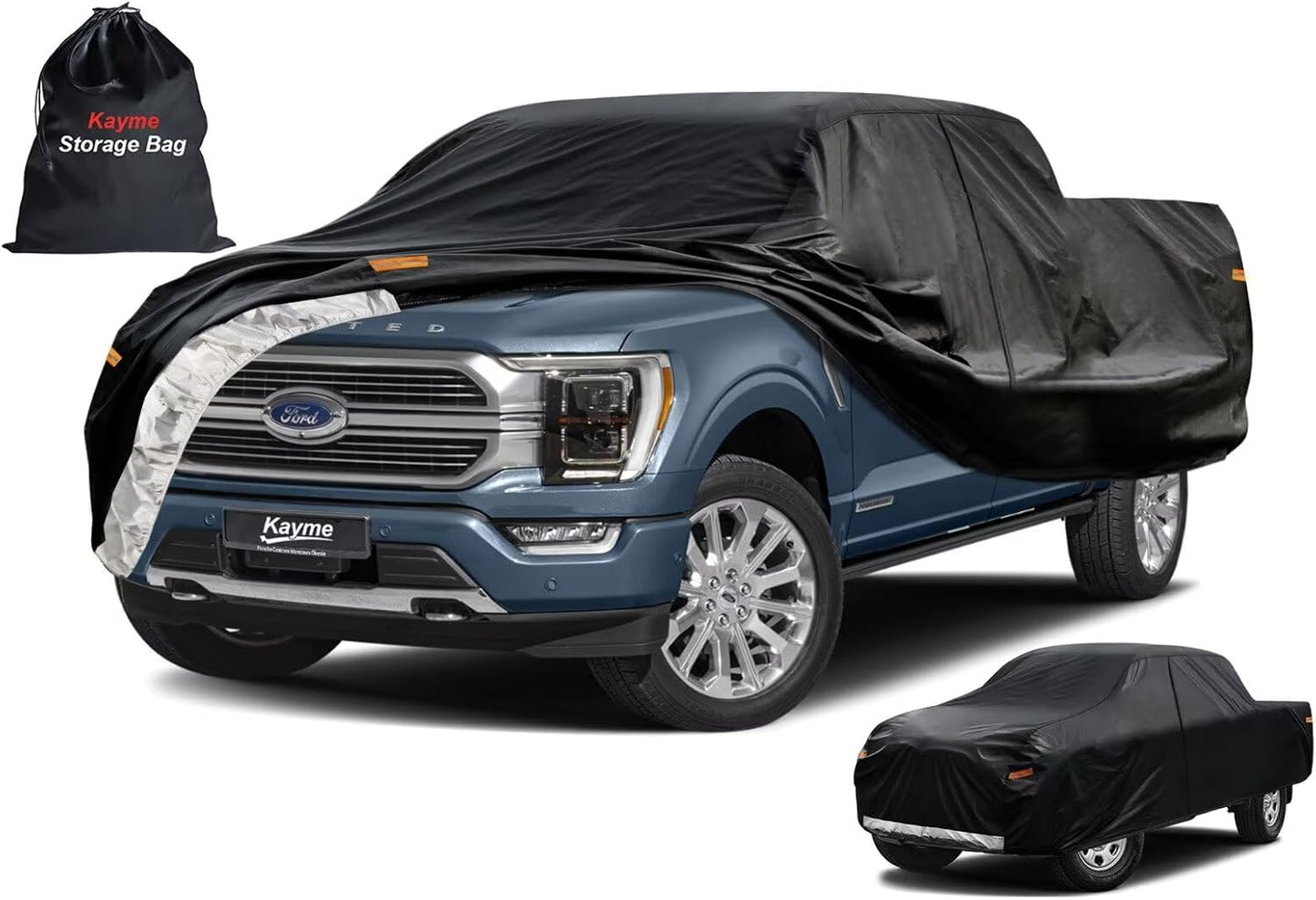 Kayme Truck Cover Custom Fit Ford F-150(1997-2025) Super Cab Long Bed. Full Exterior Heavy Duty Outdoor Pickup Truck Car Cover Waterproof All Weather.Car Tarp for Wind Sun Dust Protection.Black