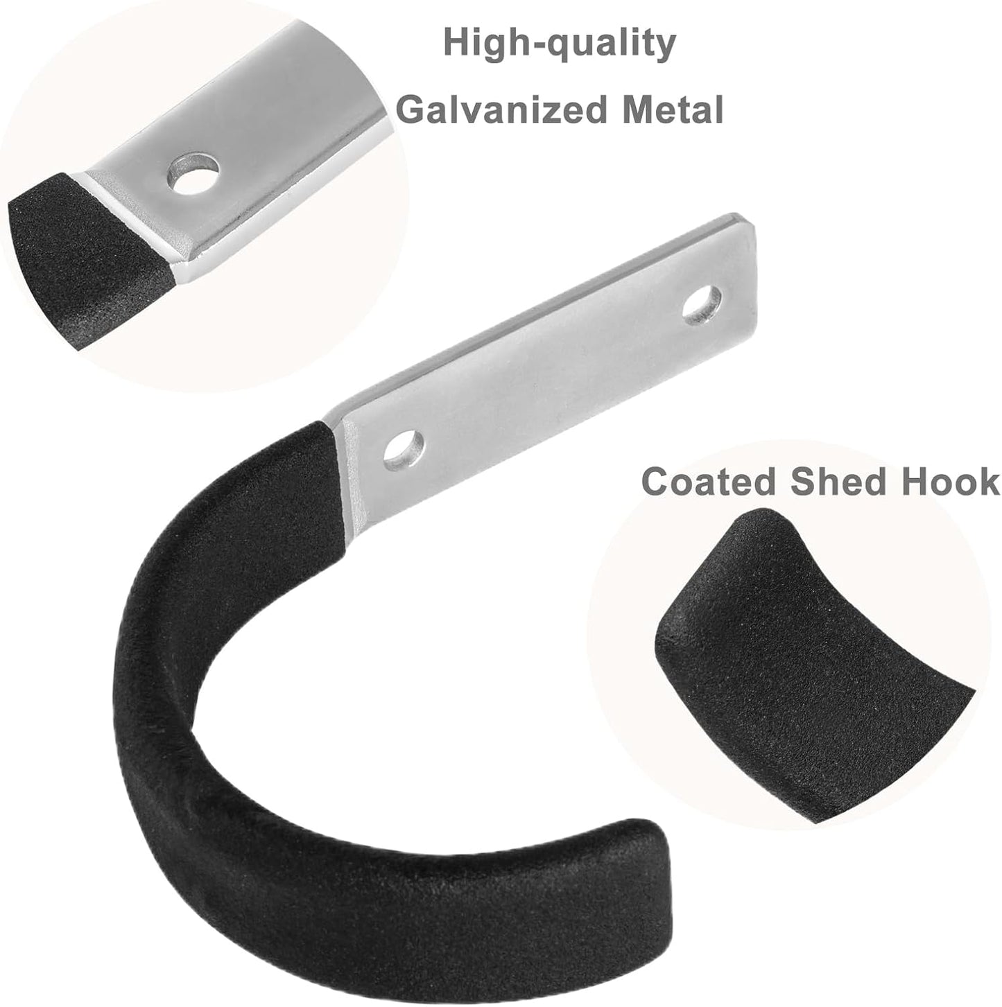 6 Pcs Garage Storage Utility Hook, Upgraded Ladder Hangers, Shed J-Hooks, Heavy Duty Ladder Tool Holders for Garage Wall, Black Wall Hooks for Hanging Tools, Bikes, Hose, Shovels, Rakes