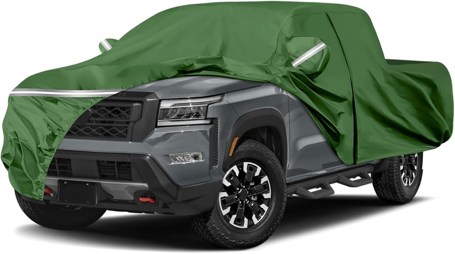 BOSSTONE Car Cover Custom Fit for Nissan Frontier (1998-2020) King/Crew Cab Short Bed Waterproof All Weather for Automobiles Full Exterior Cover Rain Sun Snow Protector with Door Zipper (Green)