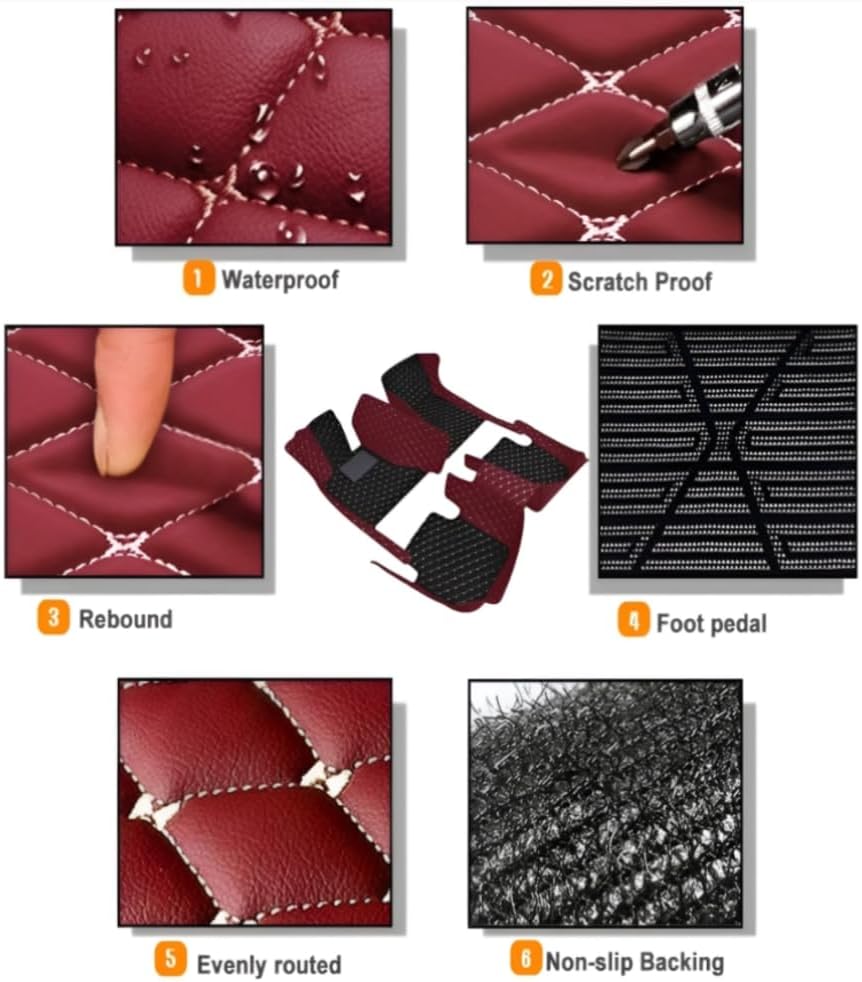 Add Personal Touch to Your Vehicle with IMEISH Customizable Logo Text Car Mats for 99% of vehiclesPads Protection Non-Slip Leather Floor Liners (Red and Black Stripes)