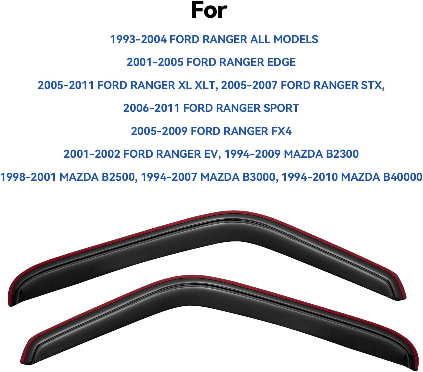 in-Channel Window Visors Rain Guards for 1993-2011 Ford Ranger, Window Vent Wind Deflectors Visors Shades for 1994-2009 Mazda B2300, 1998-2001 Mazda B2500, 1994-2007 Mazda B3000, 2PCS