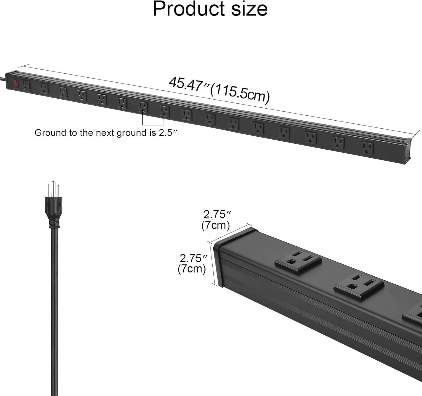 Heavy Duty Power Strip - 16 Outlet Large Metal Industrial Power Strip, 4FT Cord, 15A, 125V, 1875W (Black)