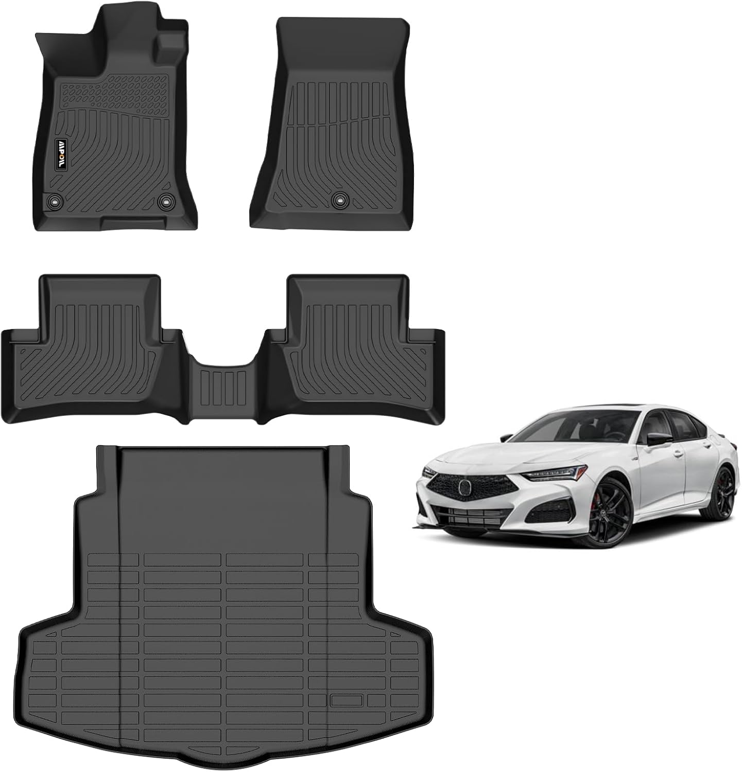AIPOIL® Floor Mats & Cargo Liner Set for 2021-2025 Acura TLX All Weather Protection TPE Anti-Slip Automotive Full Set Custom Car Mats Accessories - Black