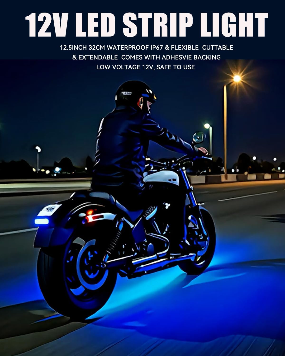 Keiurot 12V Led Light Strip 32CM Waterproof Light Strips for Cars Motorcycles Golf Cart Interior & Exterior Marine Boat Blue Led Strip 12V 5050 18SMD,Pack of 4