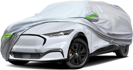 TUCAREST 6-Layers Premium Full Car Cover Hard Shell Zipper Design Waterproof All Weather Weatherproof UV Sun Protection Snow Dust Storm Resistant Outdoor with Straps (Fit for SUV/MPV 181"- 190")