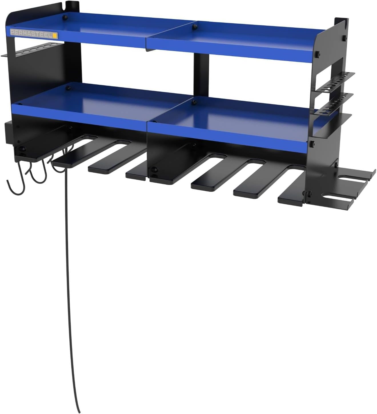Permasteel Power Tool Organizer Wall Mount - 150 Lbs Load 3-Layer Heavy Duty Metal Storage Rack with Charging Station, Holds 6 Drills, 9 Hand Tools and 16 drill bits for Garage and Workshop, Blue