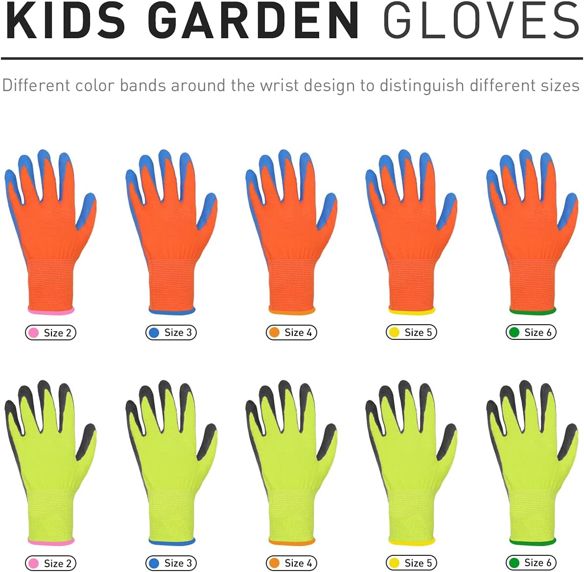 HANDLANDY 2 Pairs Kids Gardening Gripper Gloves, Foam Rubber Coated Children Toddler Garden Yard Work Outdoor Playing Gloves for Girls Boys (Size L)