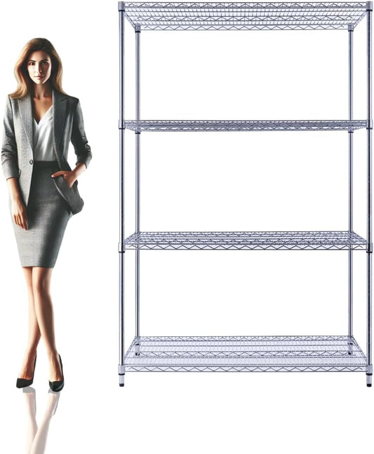 48"x24"x72" Chrome Premium Metal Steel Wire Shelving 4-Tier NSF 3200 LBS MAX Capacity Heavy Duty Storage Rack for Garages, Commercial Spaces, Hospitals, & Schools w/Premium Wheels