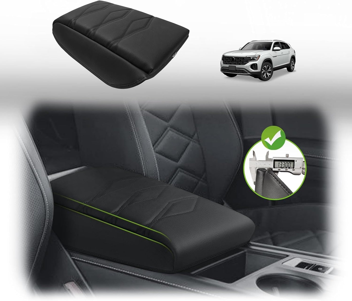 Muslogy Center Console Cover 1-Inch Extra Thick Armrest Pad Compatible with 2024 2025 Volkswagen Atlas & Cross Sport Arm Rest Cushion Padding Anti-Scratch Console Leather Lid Protector