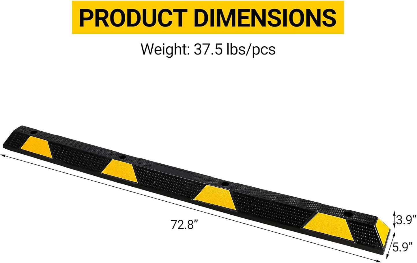 72" Car Parking Stopper, Heavy Duty Rubber Parking Curb Wheel Stops with Highly Visible Reflective Strips, Garage Floor Stopper for Cars, Truck, Trailer, Van, Pack of 1