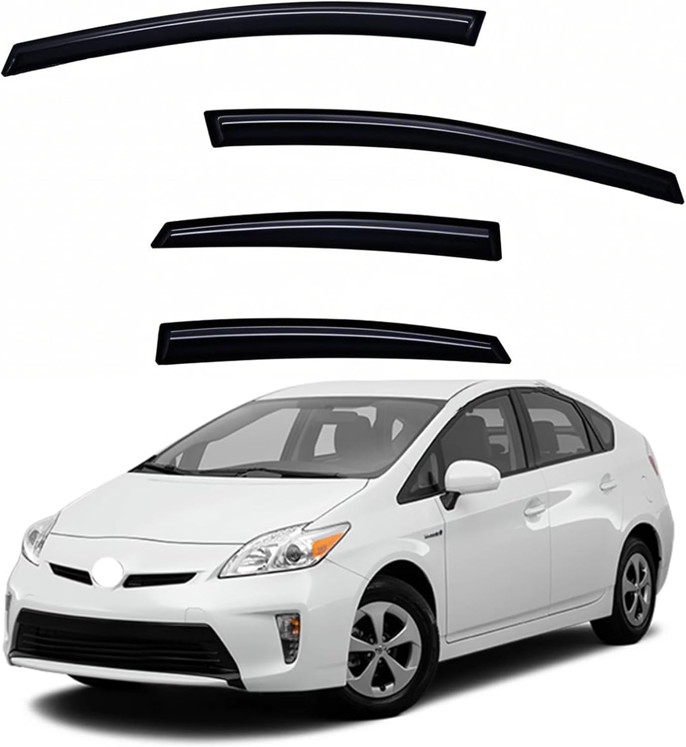 Window Visors Rain Guards fits 2010-2015 Prius (EXCLUDES Prius V & Prius C), Out-Channel Window Wind Deflectors Vent Shades Accessories, Dark Smoke 4 Pcs, 2011 2012 2013 2014